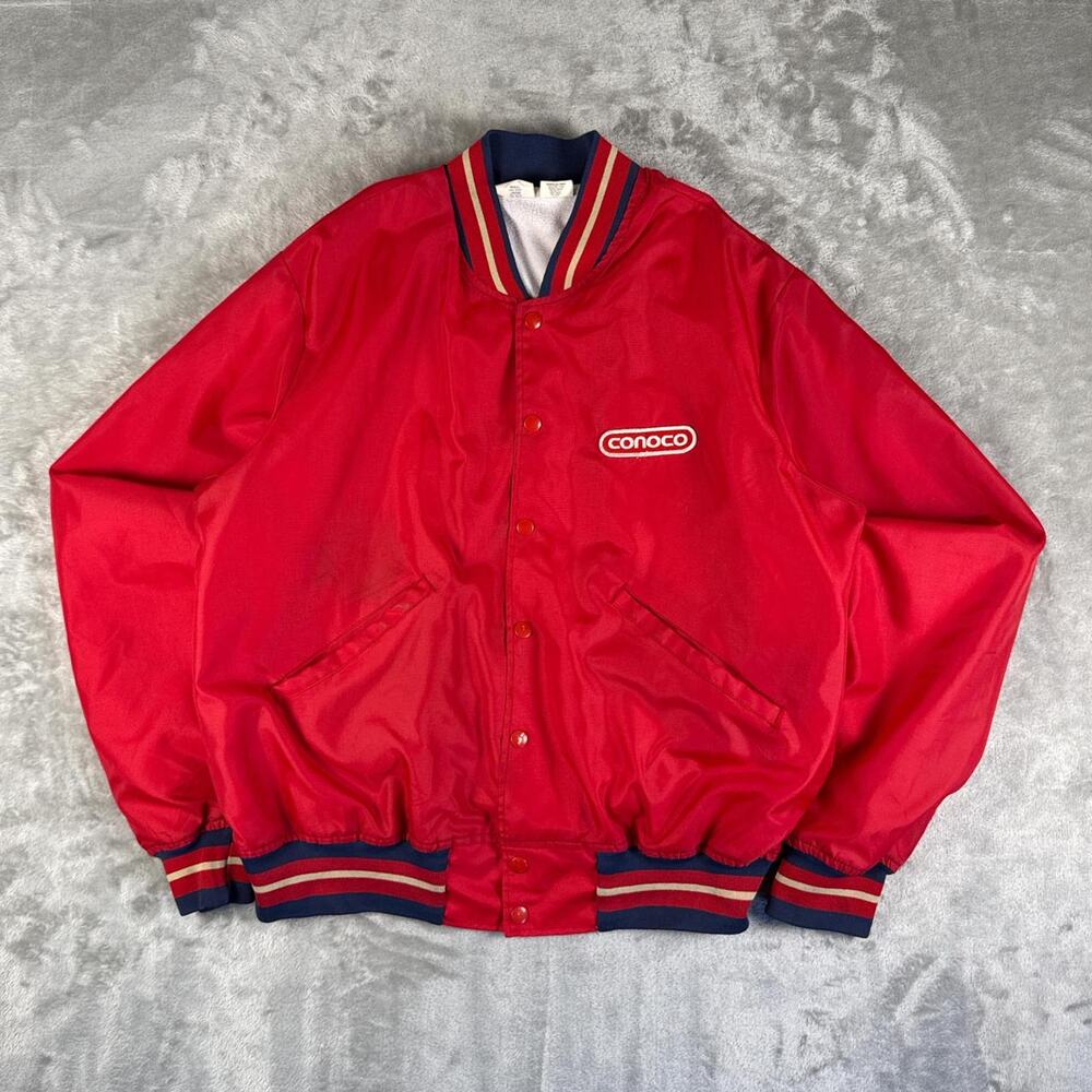 Vintage 70’s Conoco Union Made Unitog Red Satin Varsity Bomber Jacket Size L